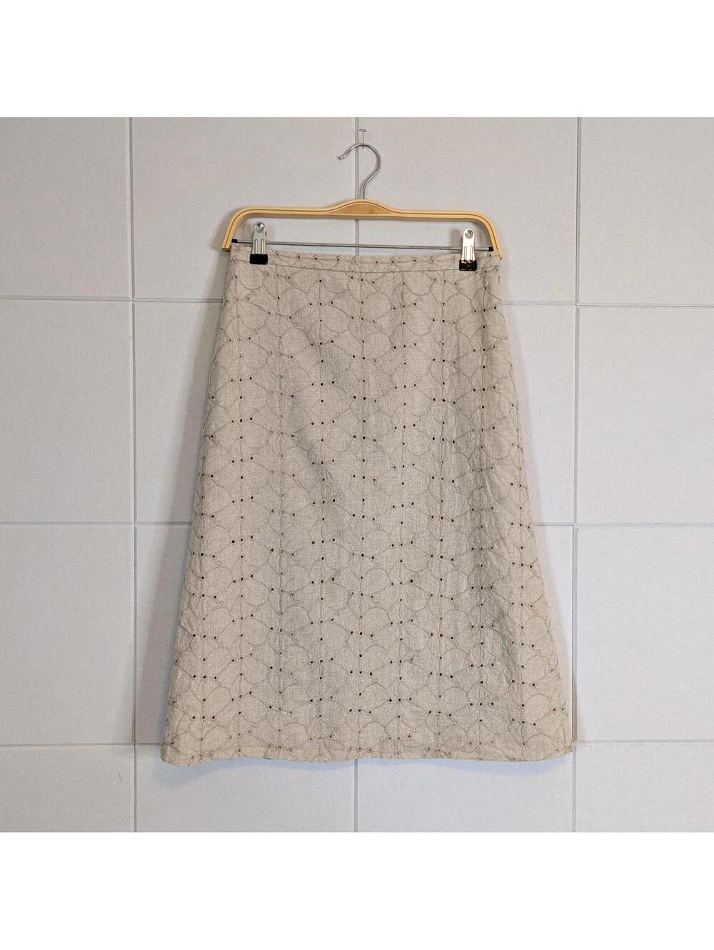 Eddie Bauer 100% linen eyelet A-line skirt